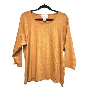 Susan Graver Orange‎ Sparkle 3/4 Sleeve Top Plus 2X Glitter Metallic Gemcore